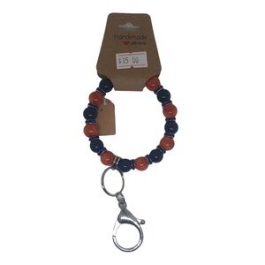 🟢 HANDMADE Broncos keychain Blue And Orange Beaded Key Fob Keychain Wristlet